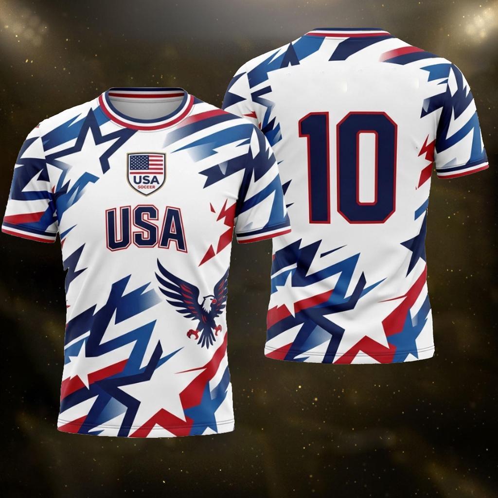 Men's USA Football Graphic Jersey Short Sleeve Crew Neck T Shirt Athletic Fit Lightweight Soccer Top for Outdoor Sports and Casual Wear