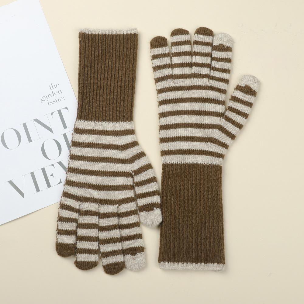 

Korean New Ins Retro Striped Touch Screen Knitted Gloves Outdoor Warm Plus Velvet Men and Women Winter Cold Protection Students One Size