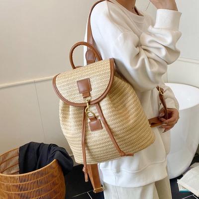 Woven Straw Bag Women's Large-capacity New Summer Leisure Backpack Student Class Travel Backpack