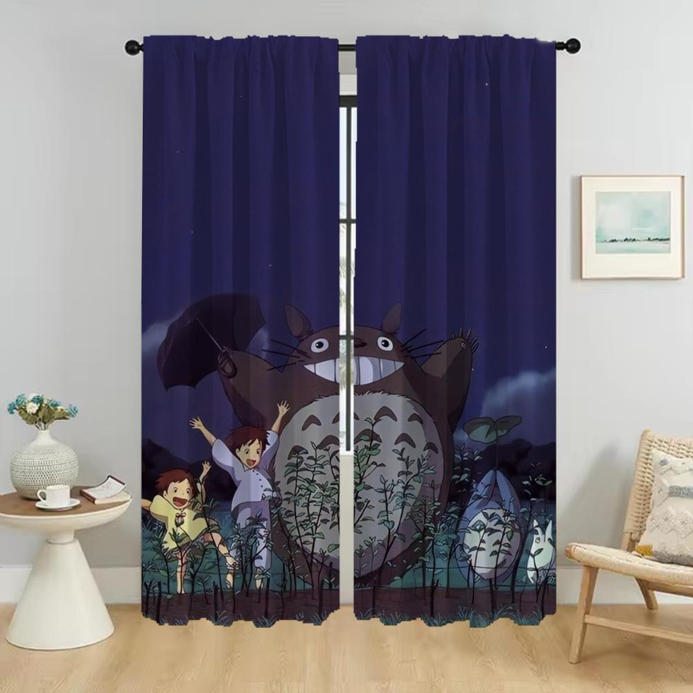 Set Of 2 Totoros Kitchen Curtains Camera Home Interior Tulle Bedroom Halloween Decoration Shades Window Curtain Made Polyester Master Treatment