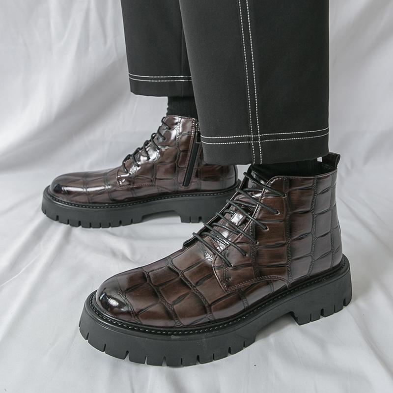 

Мужские мотоциклетные повседневные черные уличные ретро коричневые кожаные туфли на платформе высокие ботинки уличный стиль панк ботинки большого размера EU:46 коричневый