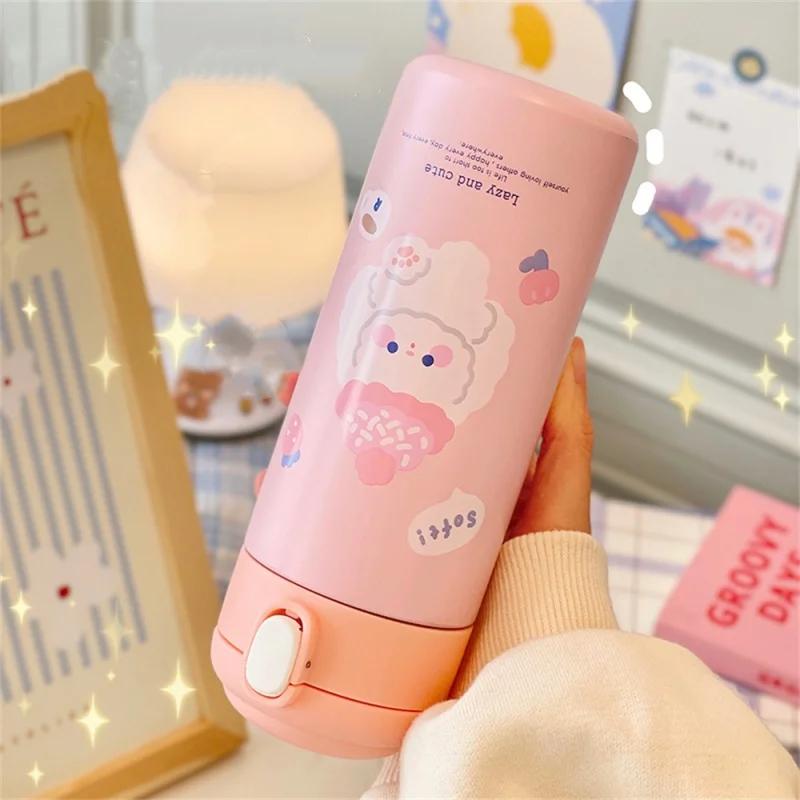 380ml nerezová termoska s brčkem, vakuová baňka, kreativní brčko, roztomilá tepelná izolace, láhev na vodu, praktický dárek