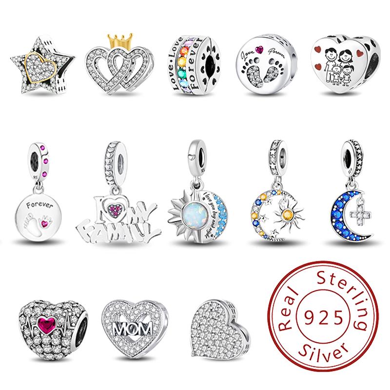 925 Silber Mehrfarbig Liebesherz Serie Charms Perlen Passend für Armband Armbänder DIY Feiner Schmuck Für Frauen