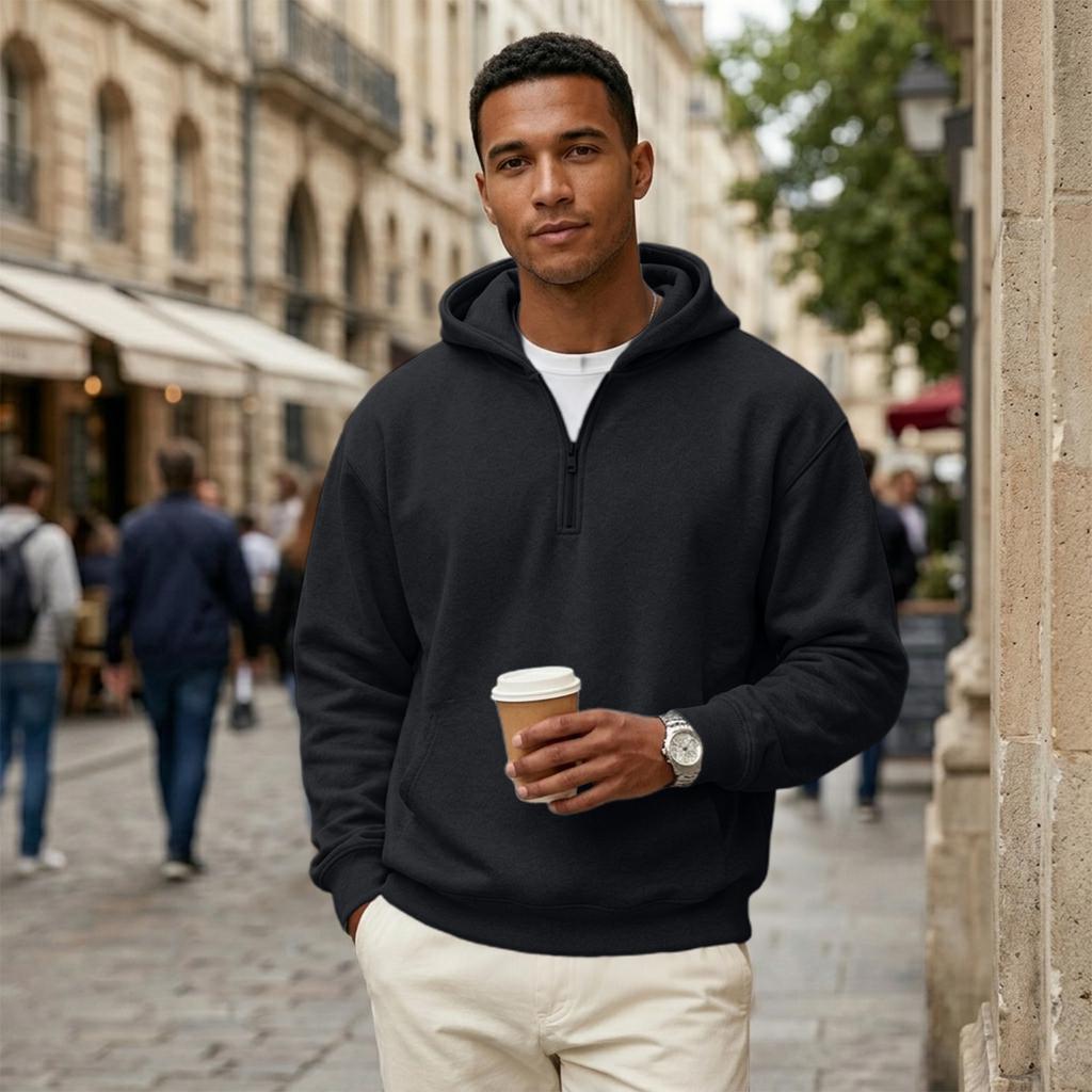 Men's Casual Hoodie Sweatshirt with Zip Collar, Multi-Pocket, Long Sleeve