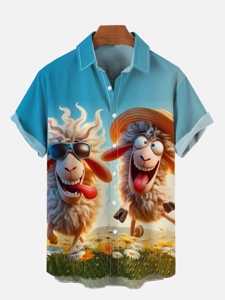 Men's Hawaiian Shirt Street Tide Hip Hop Lamb Cock 1D Digital Printing Short Sleeve Tops Wholesale