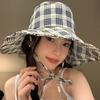 Plaid Sun Protection Bucket Hat Simple Age Reduction Sun Hat Women's Big Eaves Hat UV Protection Outdoor Basin Hat
