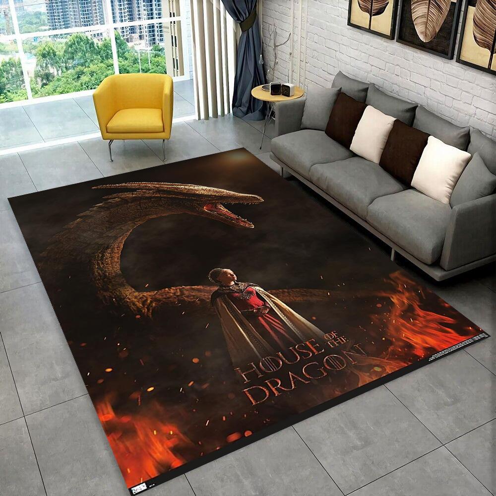 Tappeto Area Tappeto Tappeto TV Film House of The Dragon per Casa Soggiorno Camera da Letto Divano Zerbino Decorazioni, Tappetino Antiscivolo per Giochi Bambini 3D