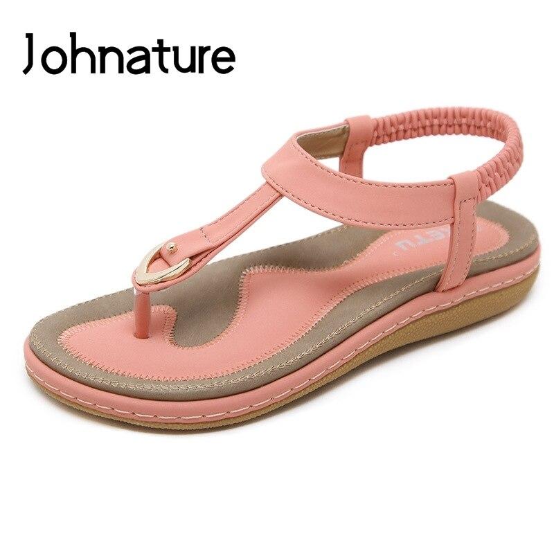 Johnature Basic-Elastikband, lässig, einfarbig, Ethno-Rückenriemen, flach nähend, mit Flip-Fiops-Damenschuhen