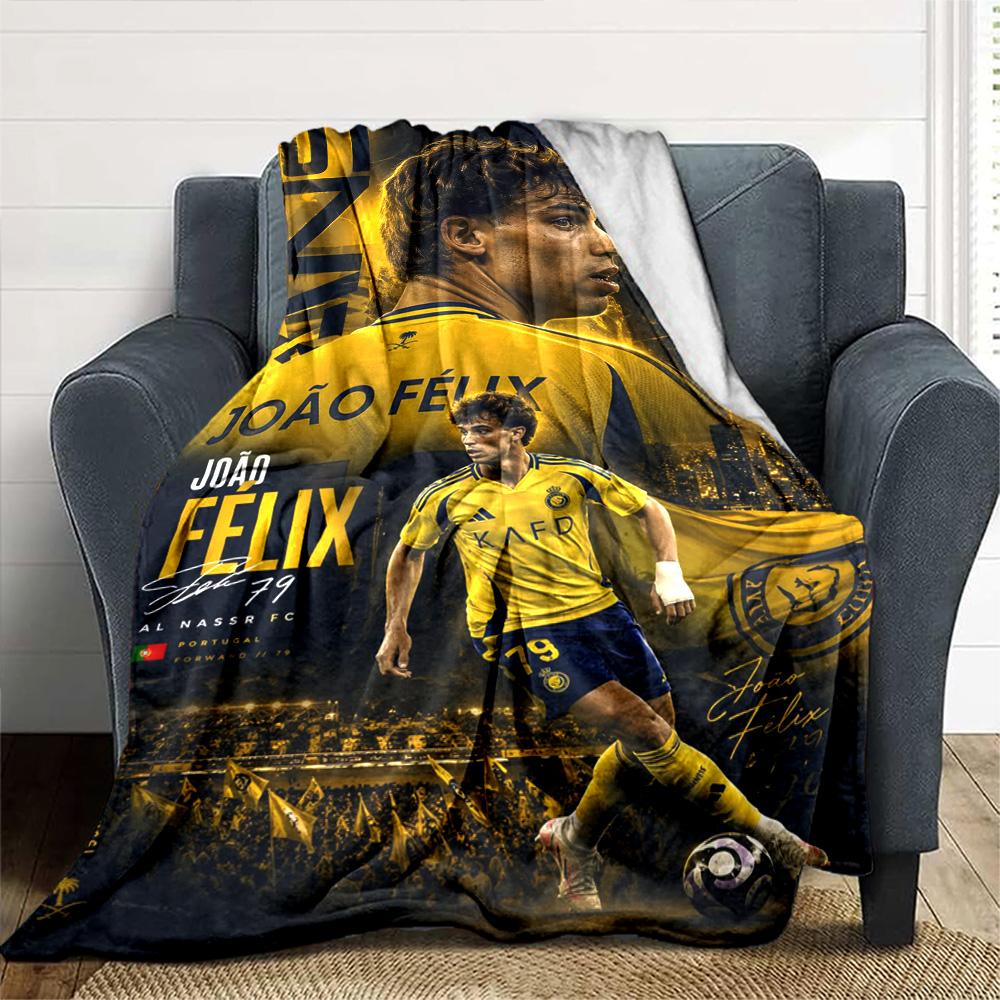 Joao Felix Al Nassr FC Football Player Print Flannel Blanket Soft Warm Throw Blanket for Sofa Bed Living Room