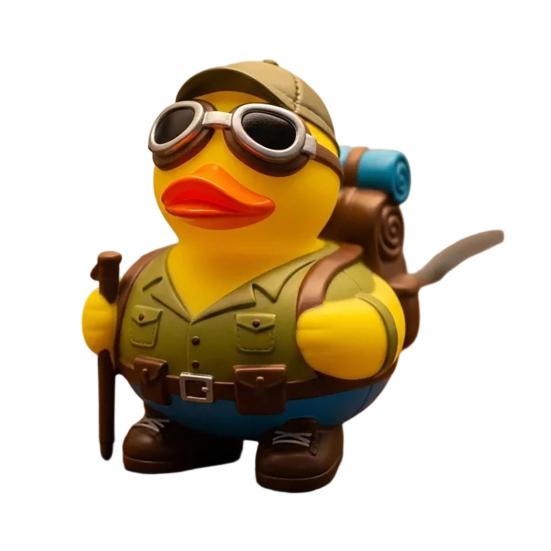 Yousheng Yellow Duck Ornament with Mountaineering Gear, Outdoor Explorer Theme Decorative Figurine, Synthetic Resin Duck Statue for Desktop Bookshelf