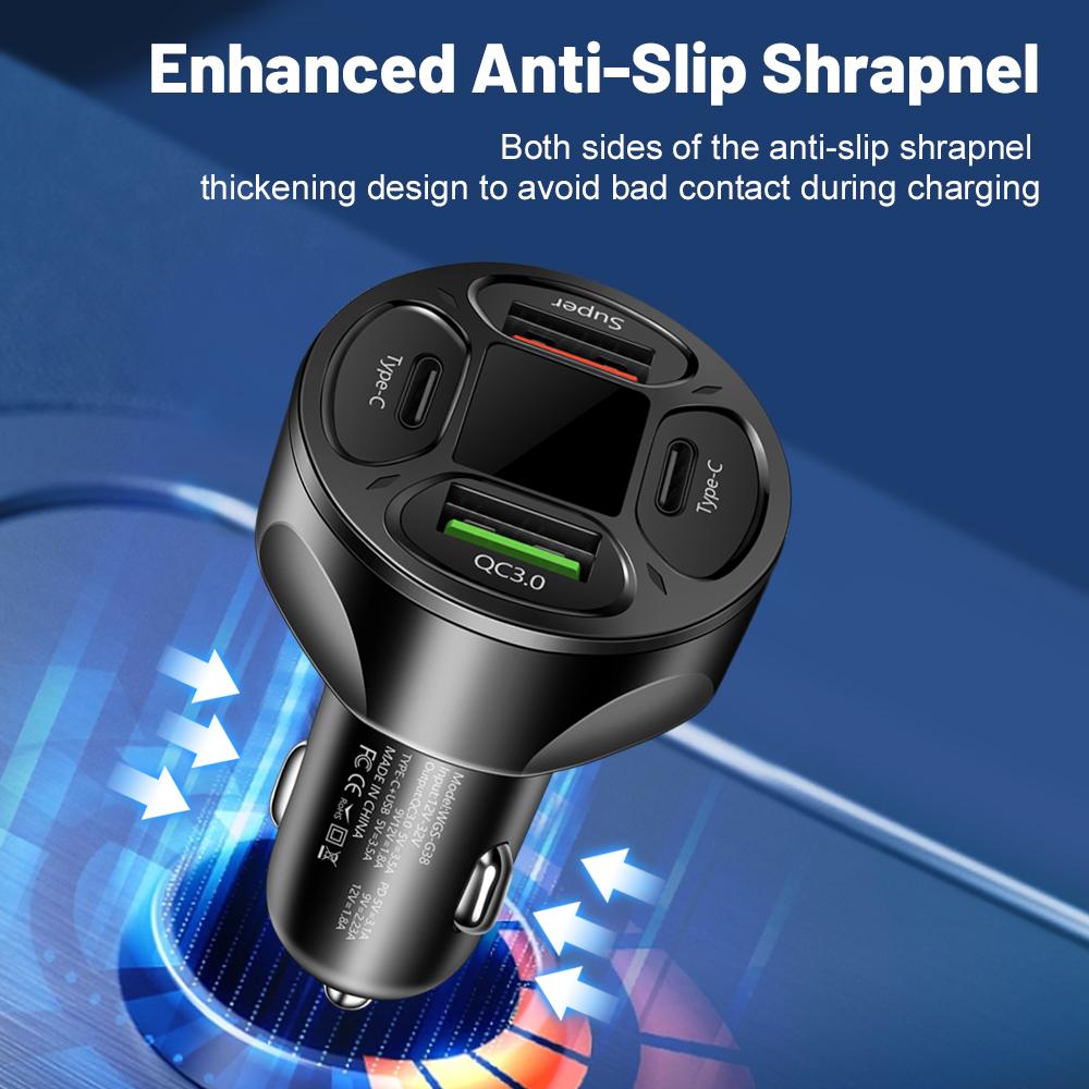 66W USB Autoladegerät Typ-C Schnellladung 4 Anschlüsse Quick Charge 3.0 Adapter Für iPhone 15 14 Pro Samsung Xiaomi Auto Handy Ladegerät