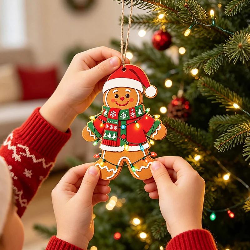 Christmas Gingerbread Man Pendants Cute Cartoon Wooden Gingerbread Man Hanging Ornaments Home Party Xmas Tree DIY Crafts Decor
