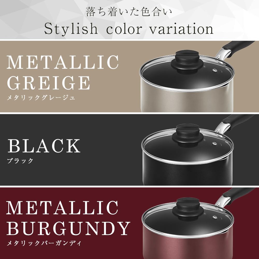Iris Ohyama 18cm Saucepan with Diamond Easy to Metallic Greige Lid, Gas/IH Compatible, Coating, Non-stick, Clean, DCS-P18,