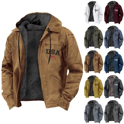 Men's Casual Zippered Pocket Hooded Jacket Men's Solid Color Fashion Warm Jacket