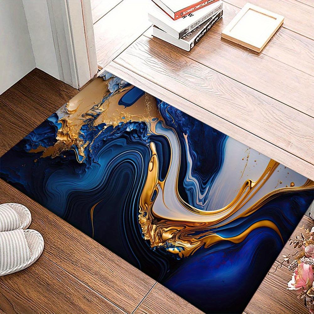 Crystal velvet blue marble pattern non-slip area carpet-suitable for living room, bedroom, family room decorative floor mat