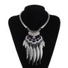 Vintage Statement Boho Necklace For Women Leaves Tassel Blue Black Red Beads Rhinestone Bohemian Necklace Party Jewelry Gift