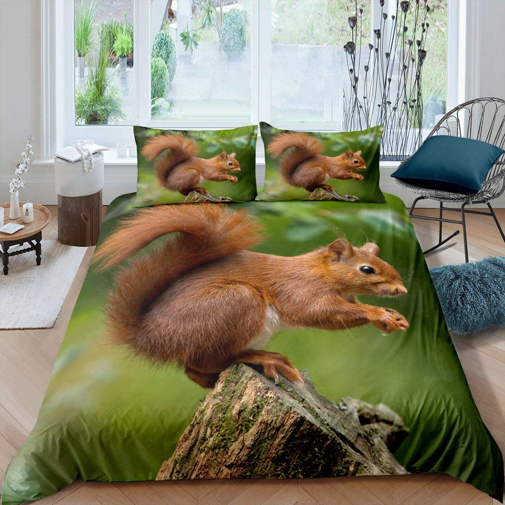 Cute Squirrel Duvet Cover Set Squirrel Bedding Sets 3D Animal Theme Comforter Cover For Boys GirlsNature Theme Quilt Cover Set
