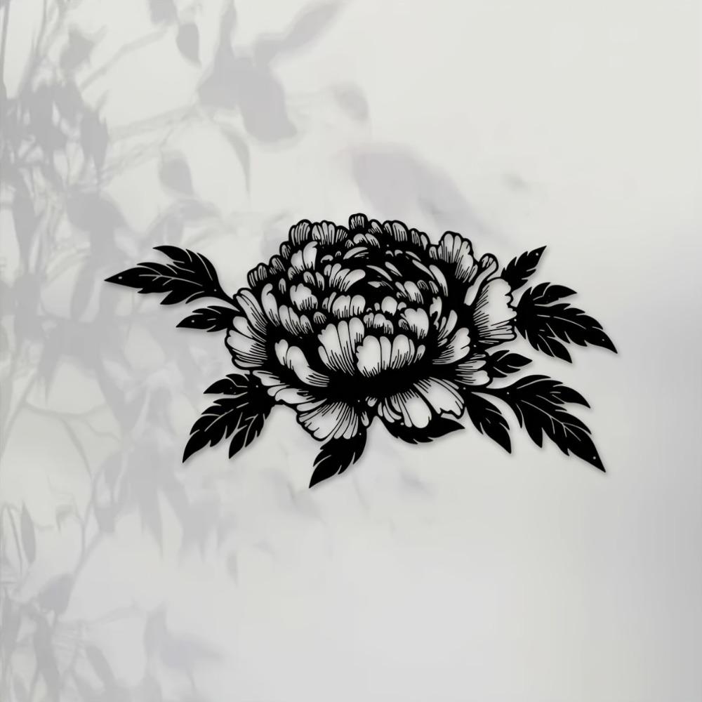 Metal Peony Wall Art 15.75x8.43 Inch Black Floral Sculpture Modern Minimalist Home Decor Living Room Office Housewarming Gift Mother Father Holiday