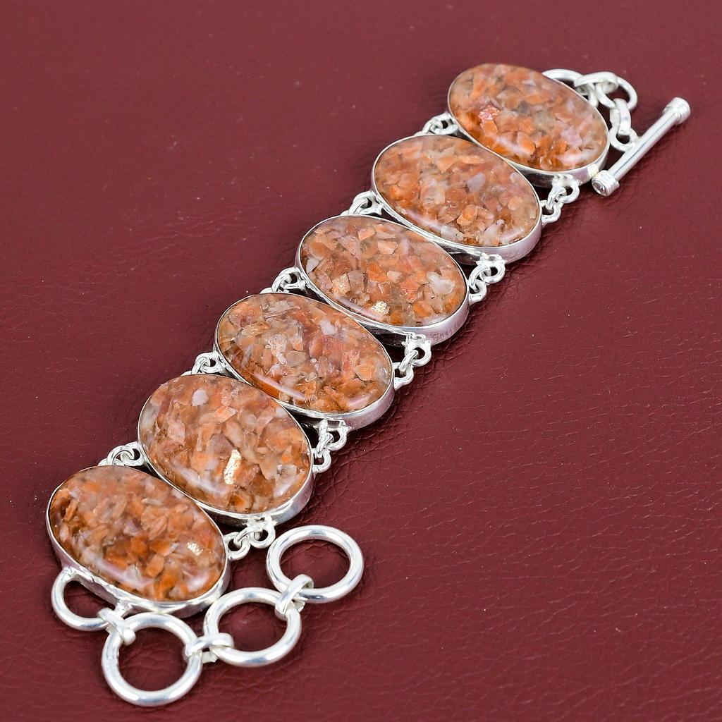 Sunstone Bracelet Natural Gemstone Bracelet Unique Jewelry 925 Sterling Silver Bracelet Adjustable Chain Bracelet Handmade Bracelet for Gift