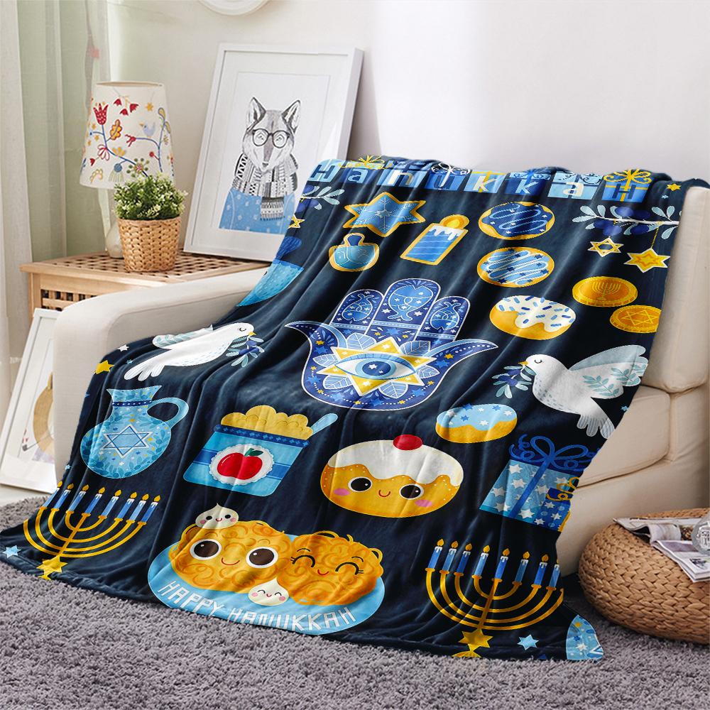 1PC Hanukkah Print Flannel Blanket, High quality All Seasons, Home Decor, Warmth and Comfort, Perfect for Christmas Gifts
