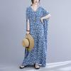 Dimanaf 2024 Plus Size Dress Women Summer V-Neck Sundress Bohemian Floral Print Loose Big Oversize Maxi Dress 5112
