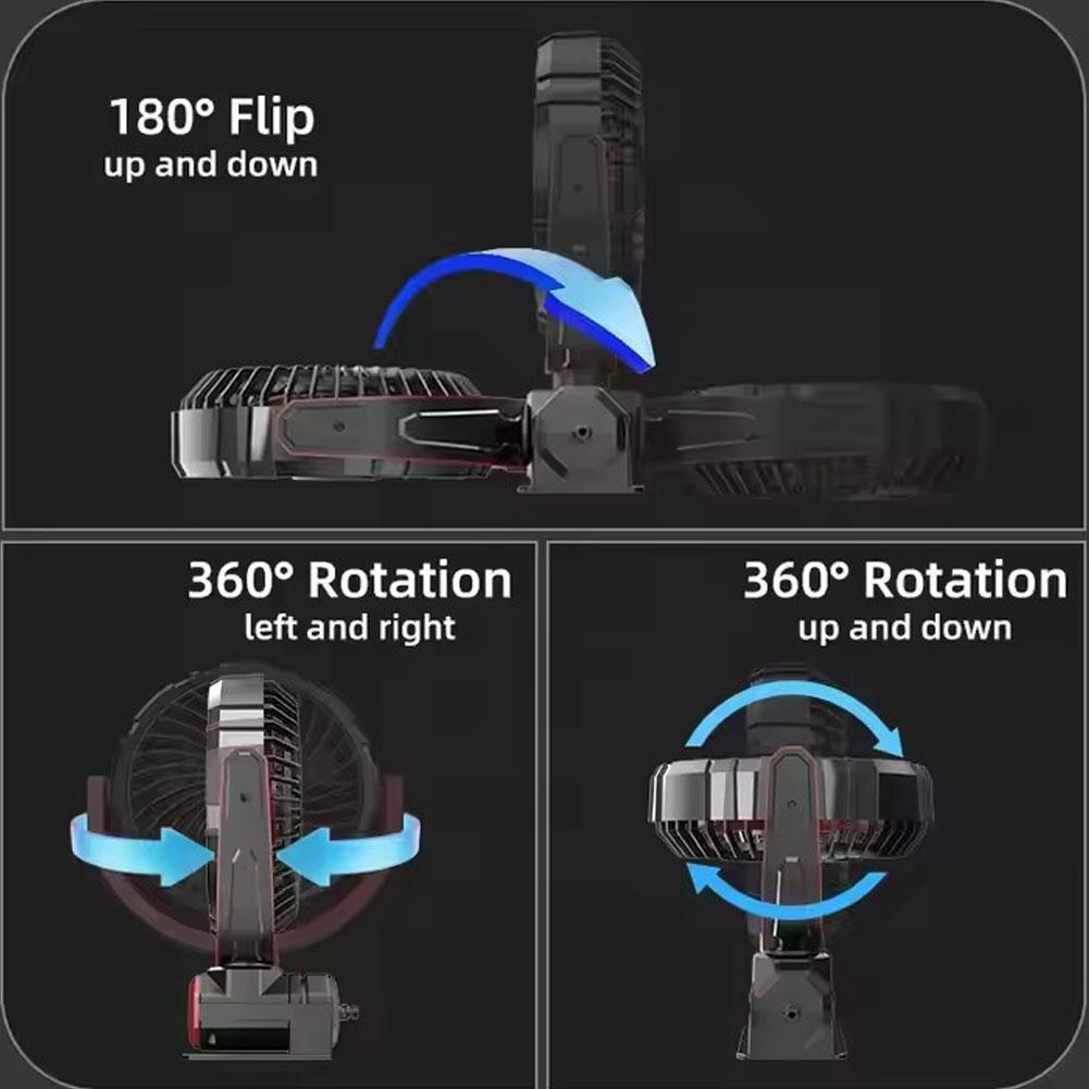 Hipacool Car Cooling Clamp Fan 2000mAh USB Rechargeable Fan Burshless Cooler 900° Rotatable Portable Cooling Tool Car Electronic