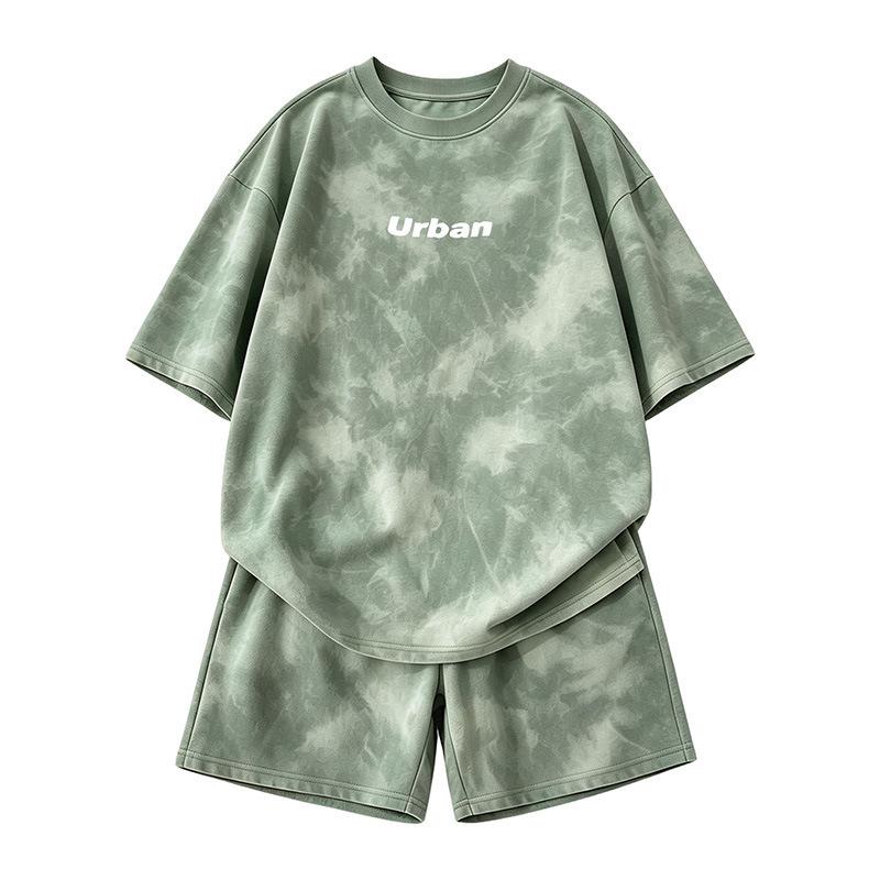 Women's Summer Tie-Dye Print Short Sleeve T-Shirt & Wide-Leg Shorts Set