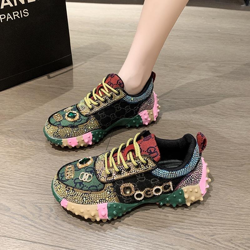 

Hot-Selling Letter Single Shoes Women S Rhinestone Fashion Sports Shoes Durian Bottom Muffin Bottom Mesh Single Shoes Women 43 зелений