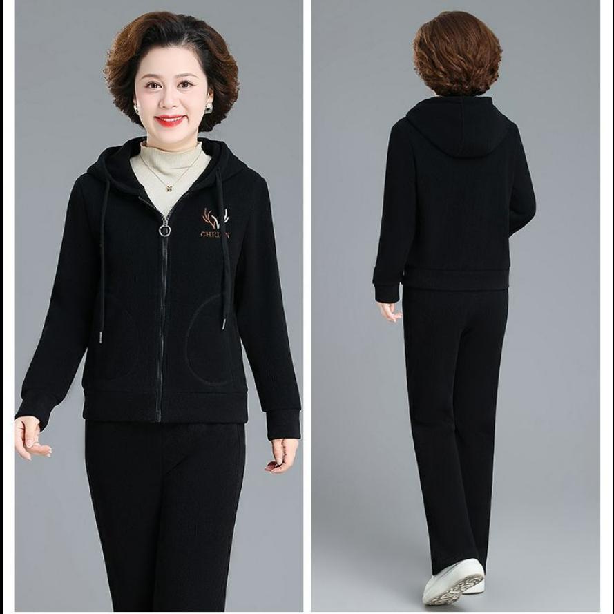 Plus Velvet Thick Jacket Casual Western Style Ladies Sweater Sportswear Suit Autumn and Winter Two-piece Suit