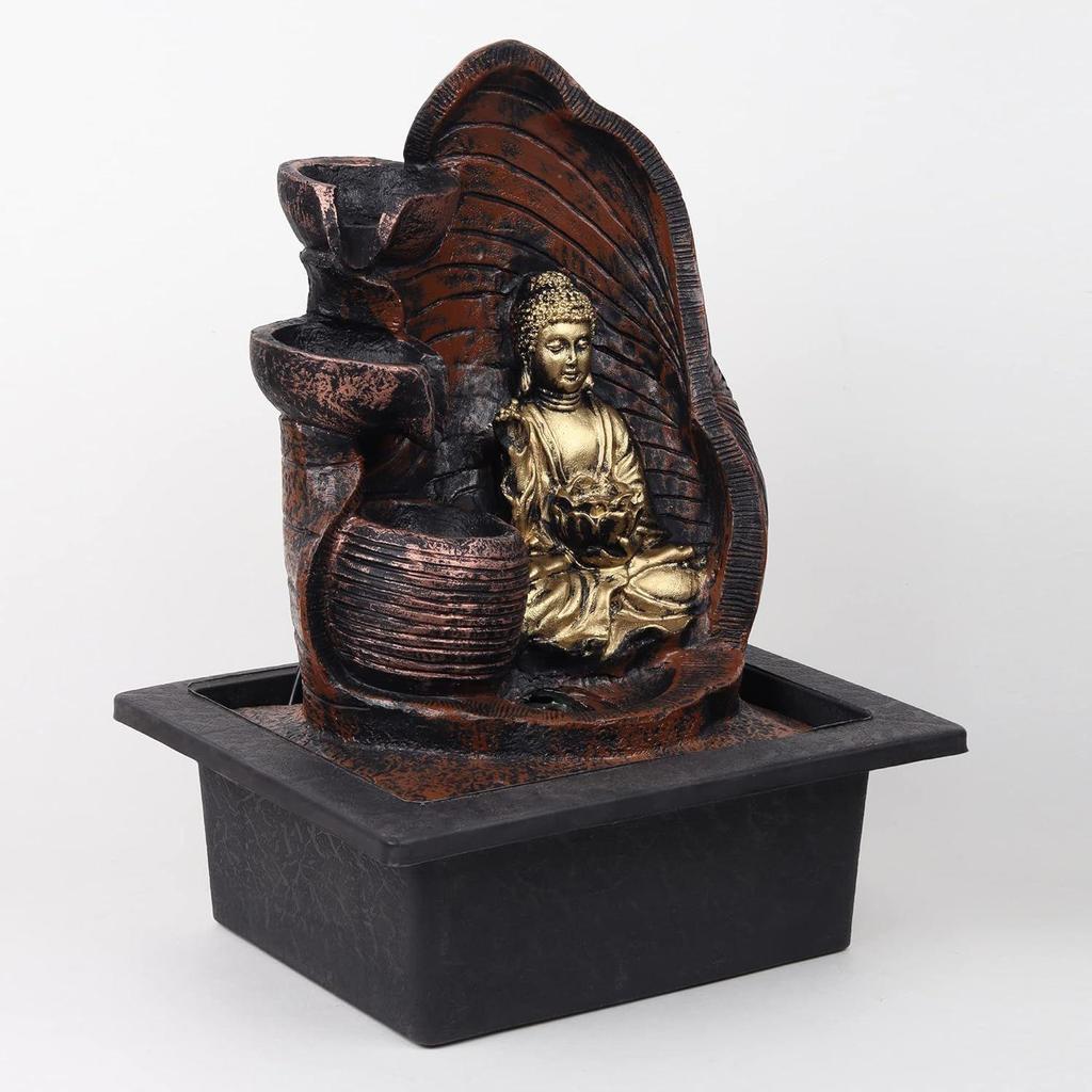 Gautam Buddha 3 Step Water Fountain with Led Light Indoor & Outdoor for Home Decor Decoration Showpiece Gift Gifting Items