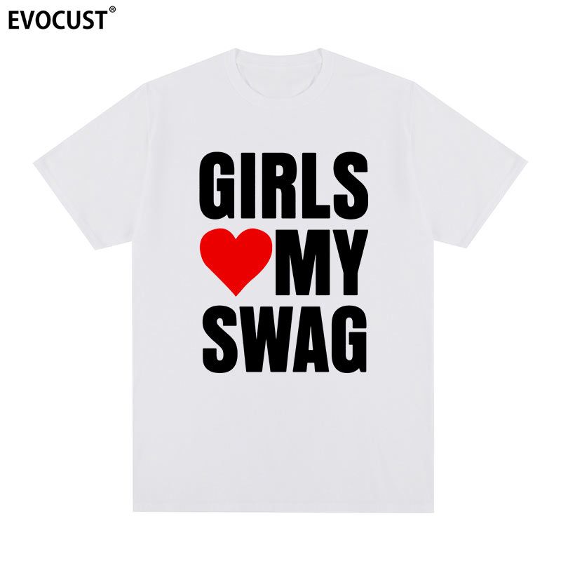 

Футболка с коротким рукавом Girls Love My Swag Американская Смешная Забавная Буква Граффити Повседневная Мужская и Женская Парная Тяжелая Большого Размера Топ S