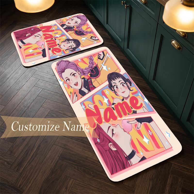 HUNTRIX (31) Customize Name Flannel Kitchen Mat Soft Non-Slip Kitchen Floor Runner Rug for Home Kitchen Decor