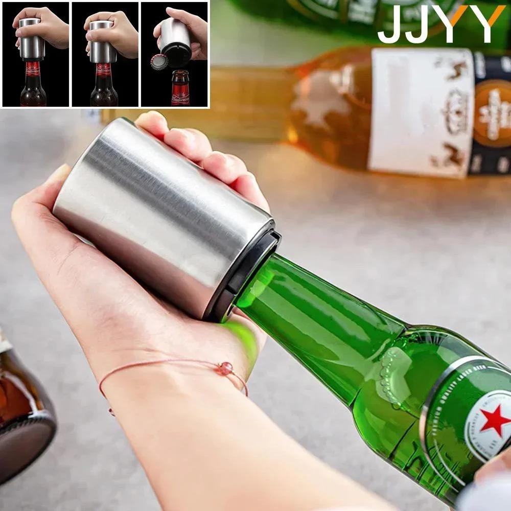 JJYY Stainless Steel Automatic Bottle Opener, Non-marking Press Bottle Opener, Wine Beer Soda Bottle Opener, Kitchen Tool