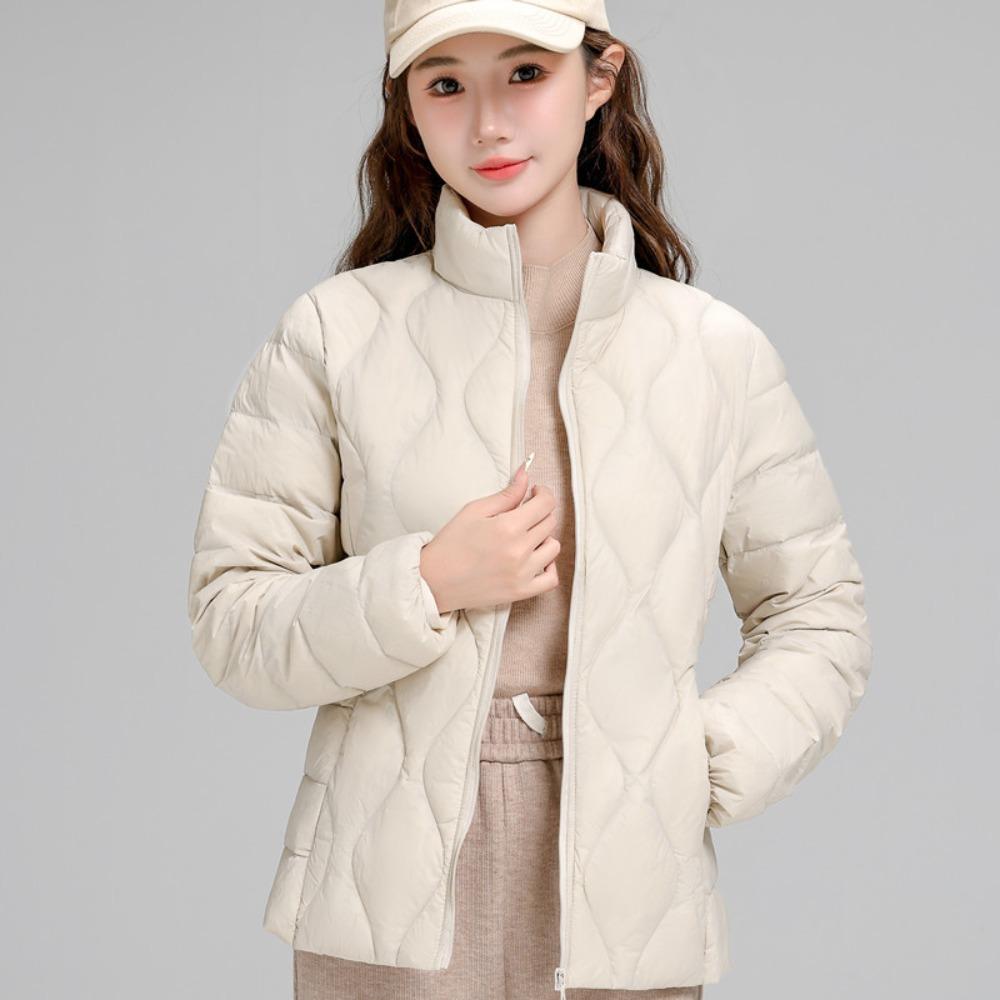 Women's Stand Collar Full Zip Short White Duck Down Jacket Lightweight Quilted Warm Winter Outerwear Coat