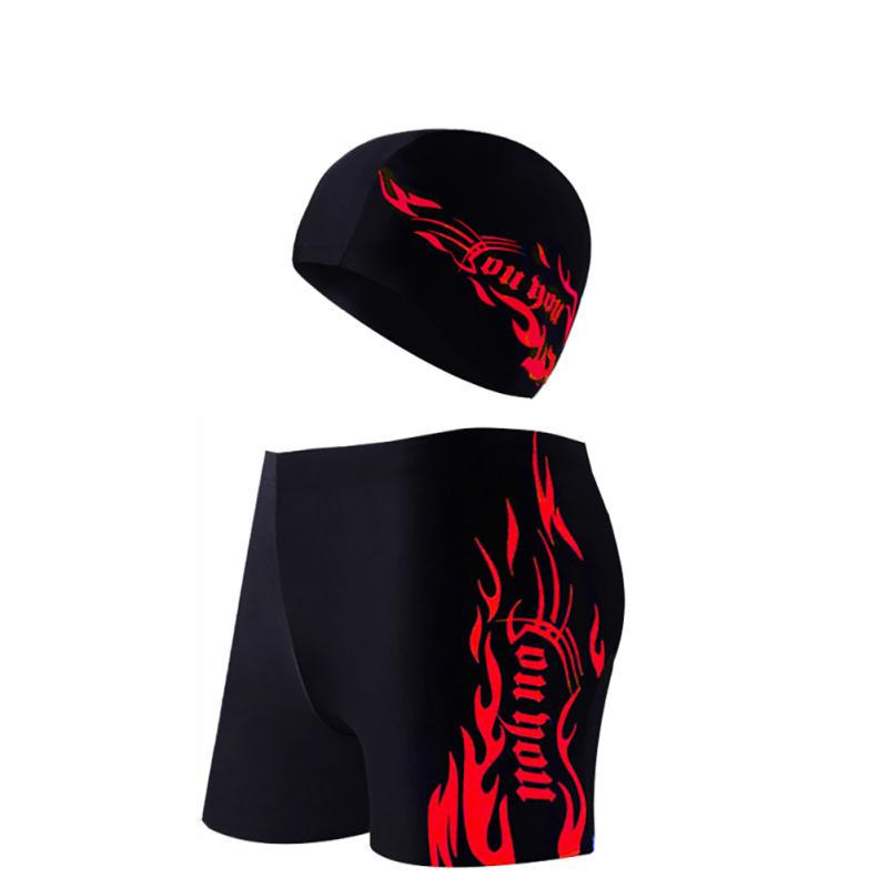 2pcs/set Men Swimsuit Large Size Quick Drying Breathable Boxer Swimming Trunks Swimming Cap