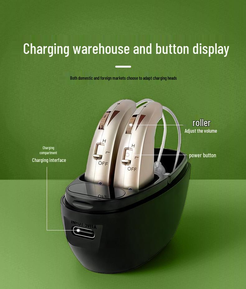 Elderly Hearing Aid: Wireless, Noise-Canceling, Digital, Behind-the-Ear Sound Amplifier with Adjustable Volume