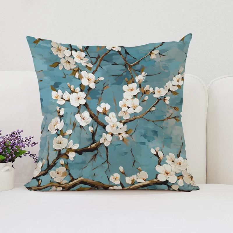 Japanese Cherry Blossom Cushion Cover 45X45 Cushions Covers Pillow Covers Decorative Luxury Pillowcase 45*45 Bed Pillowcases