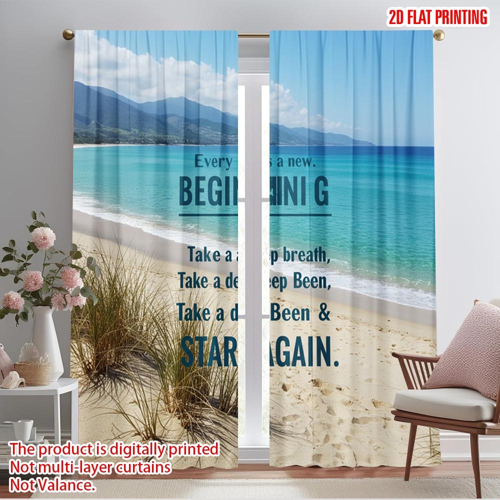 

2pcs 2D flat printing Curtains Ocean Beach Sunrise Reflection 100% Polyester Without Electricity Family Party for Multipurpose 52.50×116.00 CM 2pcs