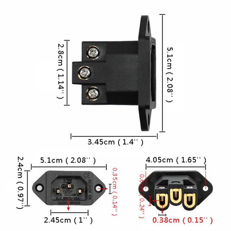 Hot Sale 1Pc HiFi Audio Pure Copper Male Audio IEC Inlet Power 3 Pin Socket AC 250V 10A Elecrtric Plug Connector