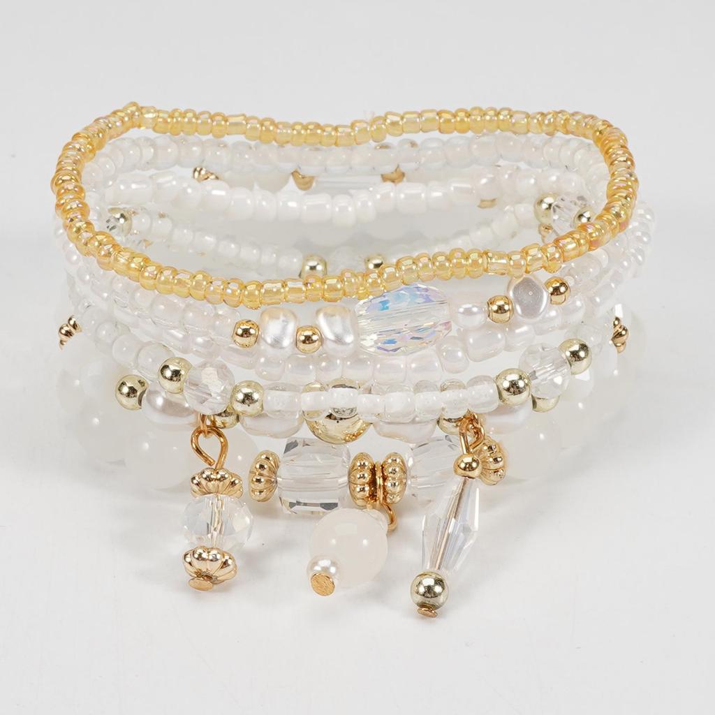 Boho Perlenarmband-Set mit Süßigkeiten-Anhänger und künstlichen Kristallen