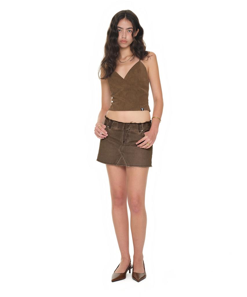 TOOMUCHTAX Faux Leather Cami Top Brown