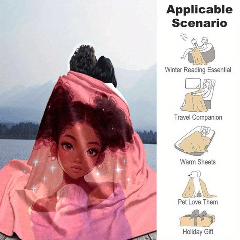 1pc Pink Printing Lightweight Flannel Blanket, Comfortable and Warm Blanket, for Camping Sofa Bed and Couch Office, Gift