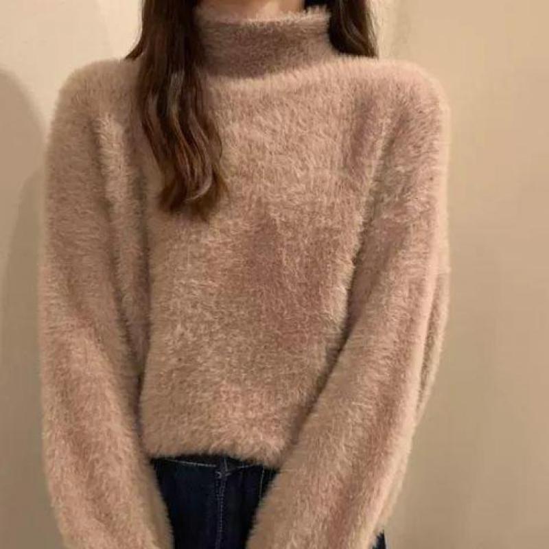 Winter Imitate Mink Wool Hot Fleecing Female Turtleneck Thicken Elastic Casual Sweater Women Knitted Tops Pullovers Soft  Warm
