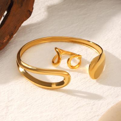 European and American Geometric Stainless Steel Wide Band Open Bracelet Ring - Women's Luxury Fashion Jewelry