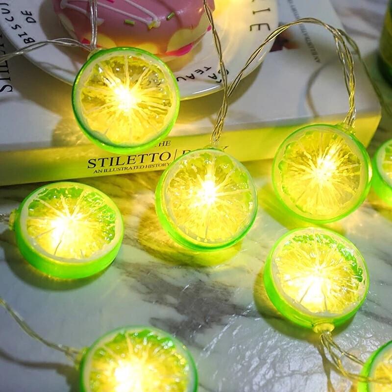 LED String Lights with Colorful Fruit and Lobster Designs, Battery/USB Powered.