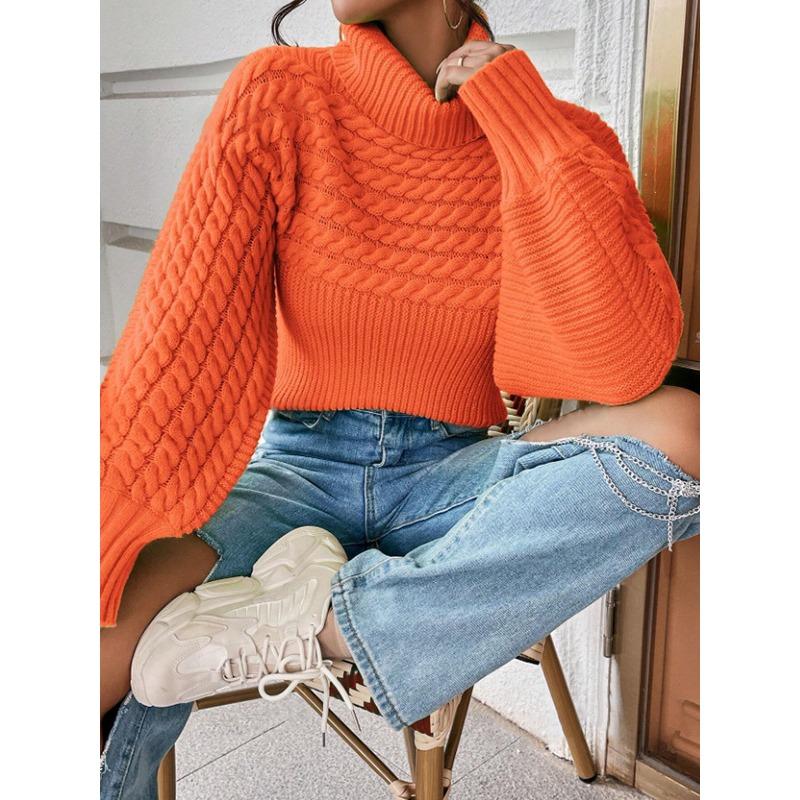 Autumn and Winter Turtleneck Pullover Long-sleeved Sweater Women's Twist Thread Solid Color Knitted Sweater Top