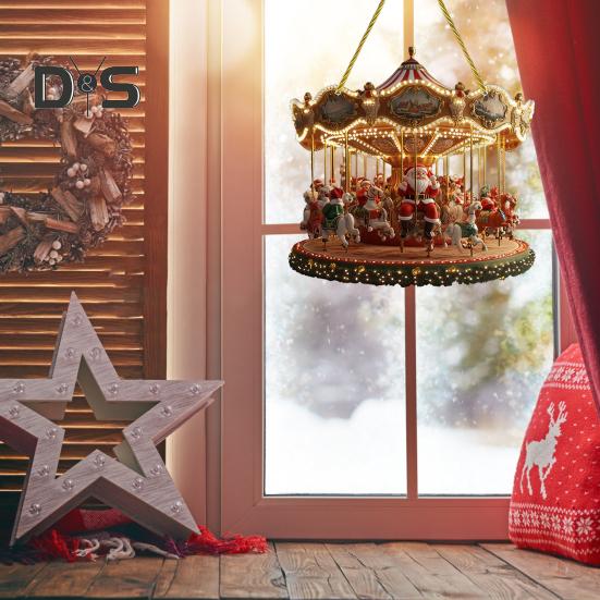 2D Santa Carousel Pendant Holiday Home Window Car Christmas Tree Decoration Pendant Acrylic Handcrafted Art Ornament