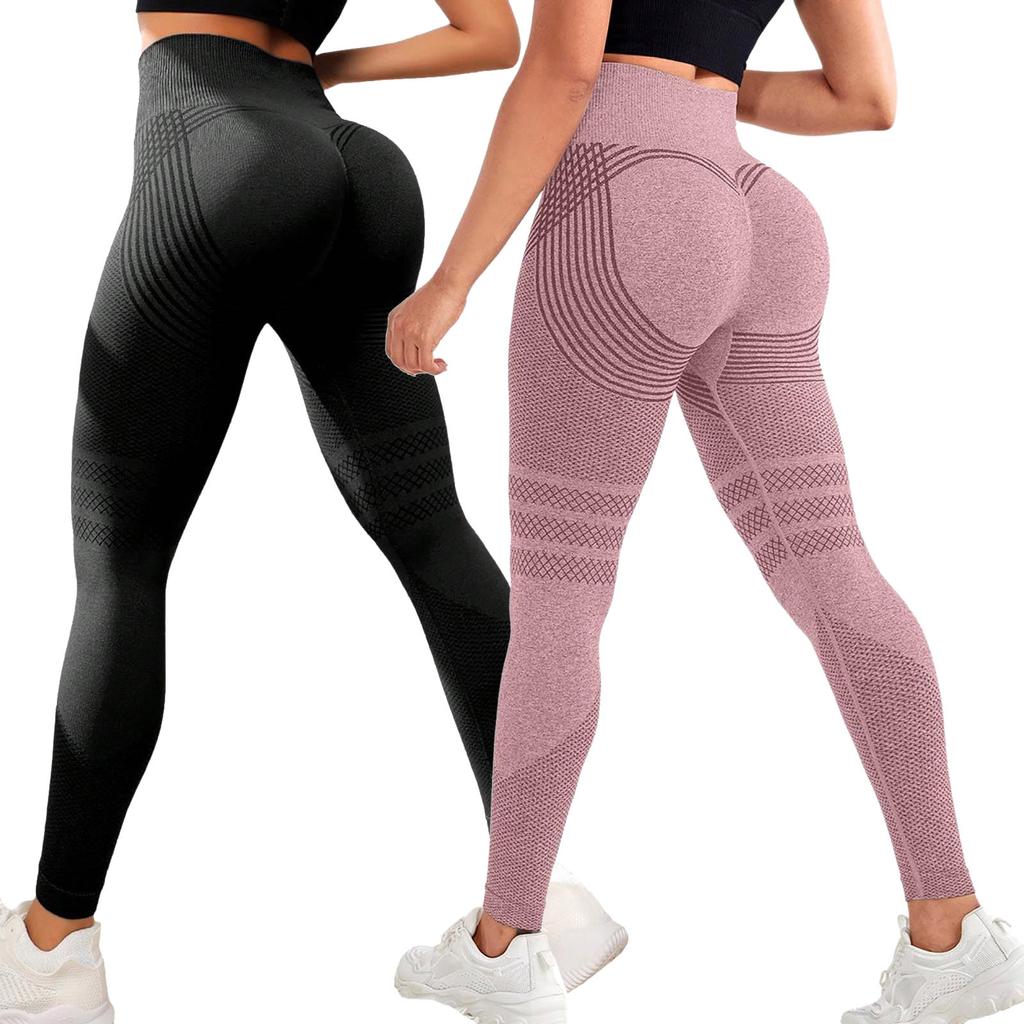 2PC Women's Casual Seamless Hip Lifting Fitness Pants With Tight Fit And High Waist, Seach Hip Yoga Pants