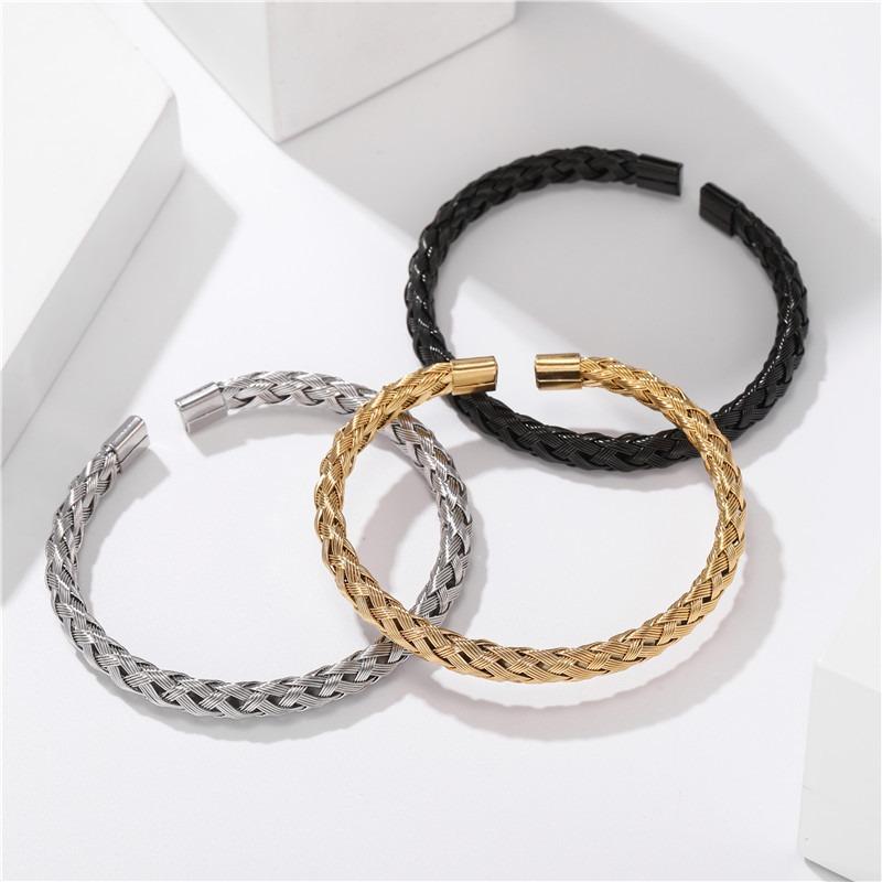 Titanium Steel Jewelry - Twisted Braid Steel Wire Open Bracelet for Men - Simple and Elegant Style - Stainless Steel