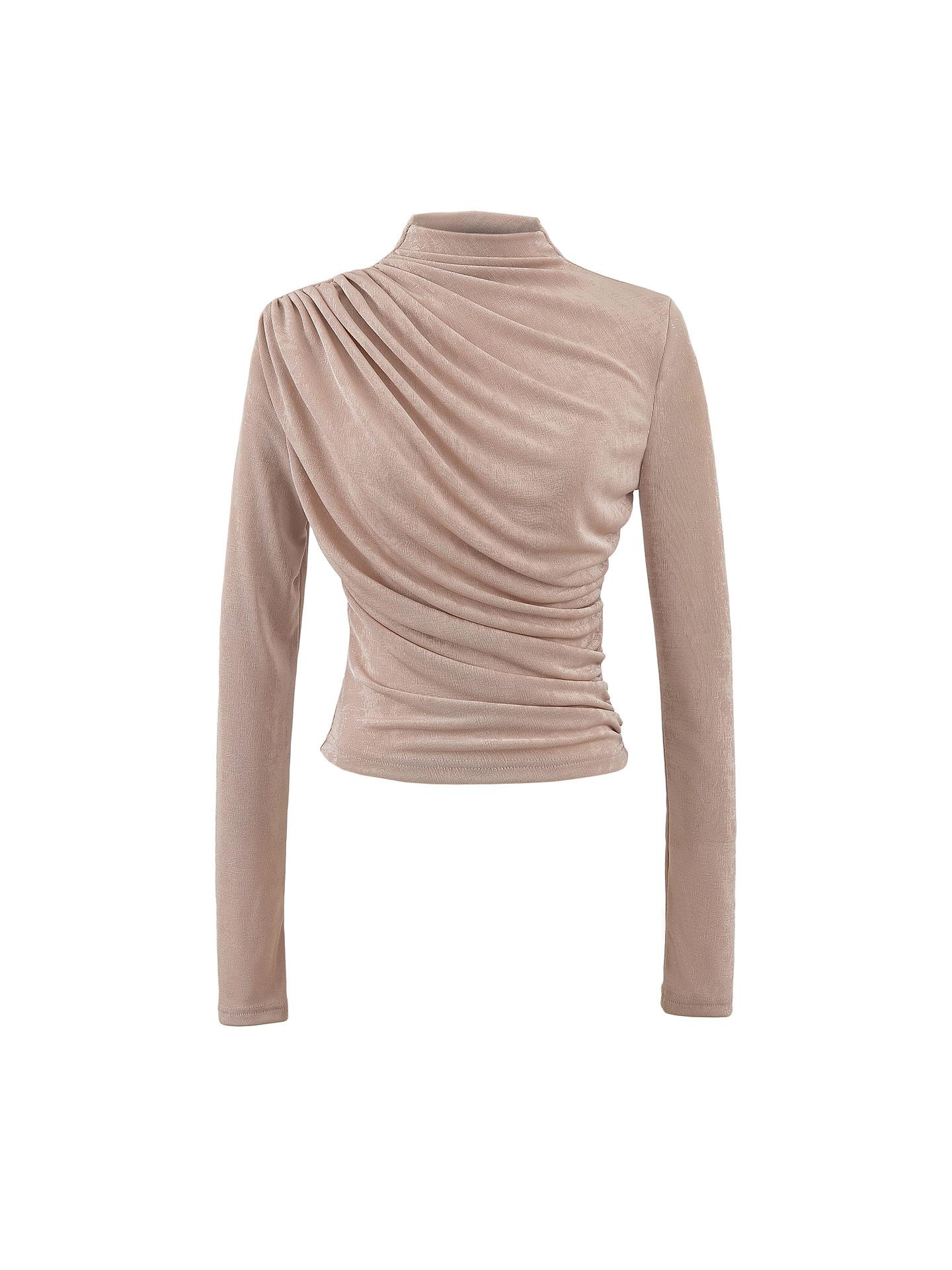 

Women s Pleated High-Neck Long-Sleeve Slimming Base Layer Top - Autumn Wear Small